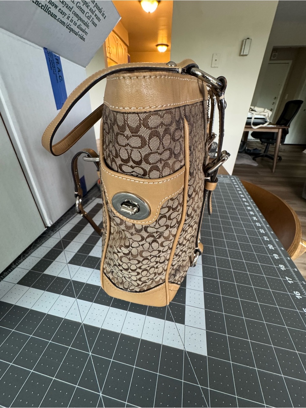 Coach Brown Signature Canvas Tote with Tan Leather Trim - Picture 5 of 16